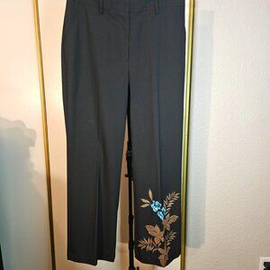 Karen Kane Black Floral Embroidered Women's Trouser Pants
